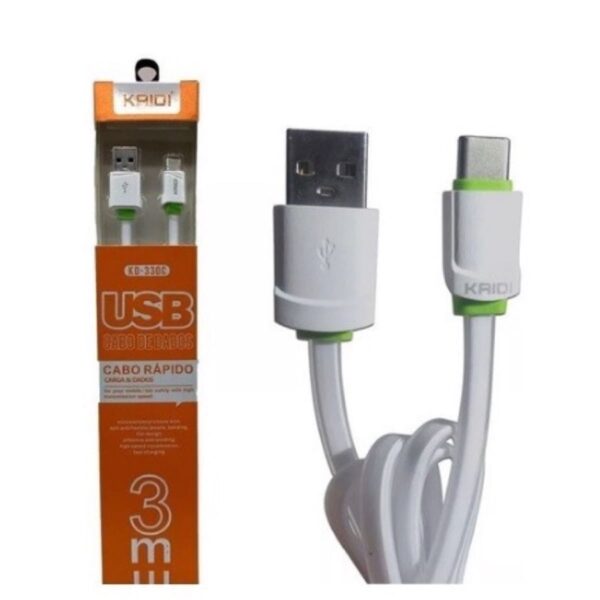Cabo Dados e Carregamento 3 Mt Usb Para Ceular Kaidi KD-330C - Image 4