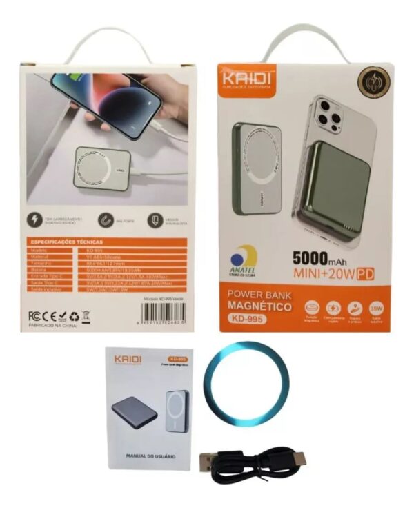 Power Bank Magnético Kaidi 998 10.000 Mah Magsafe Kd-998 Preto - Image 7
