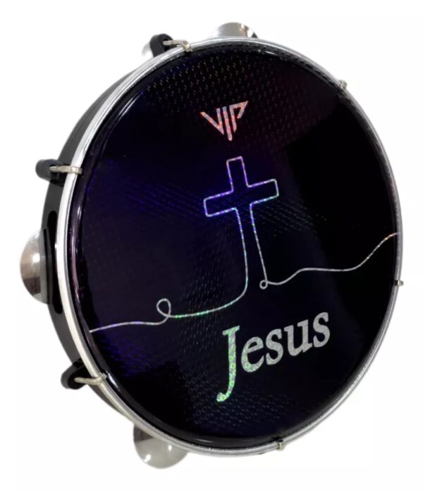 Pandeiro Profissional 10 Pele Holográfica Jesus Corpo Abs