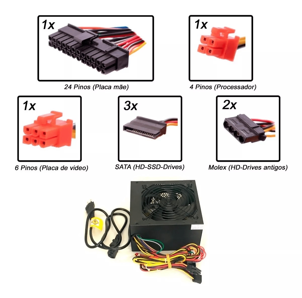 Fonte ATX 500W Reais 24 Pinos 2 SATA - KP-522 - Knup - Image 4