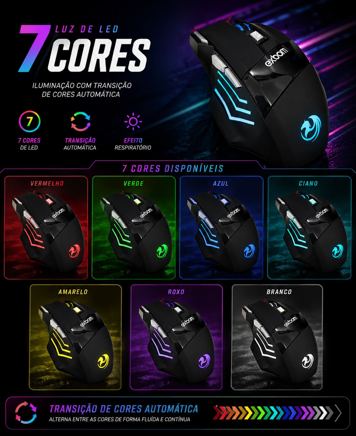 Mouse Para Jogo Gamer Ms G260 Preto Rgb Led 7 Botoes - Image 3