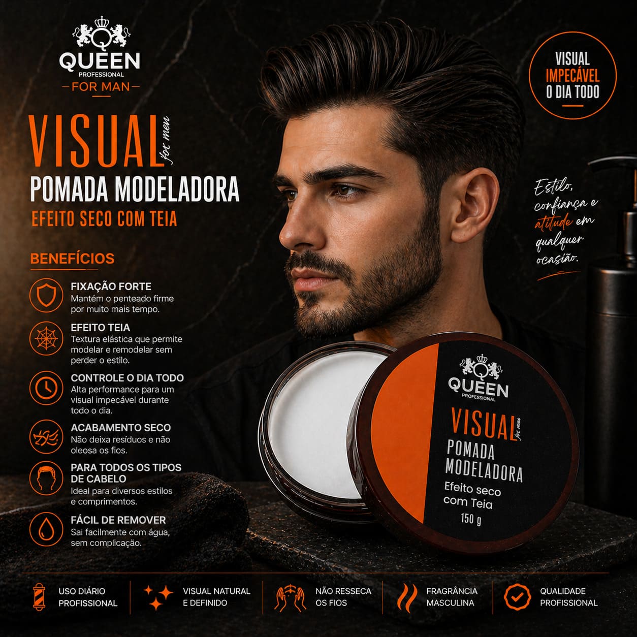 Pomada Modeladora Queen Visual 150g Efeito Teia Boa Fixação - Image 2
