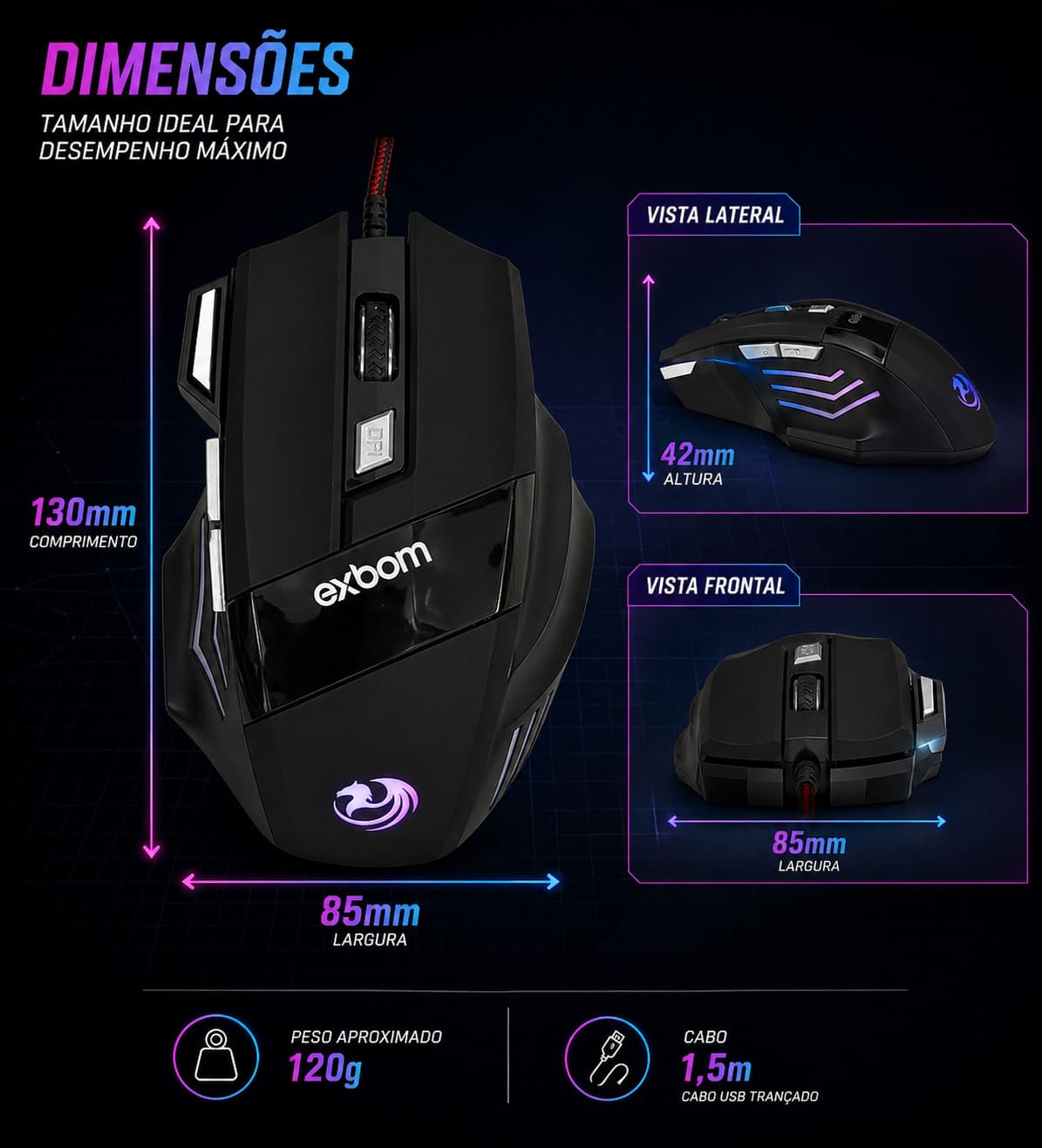 Mouse Para Jogo Gamer Ms G260 Preto Rgb Led 7 Botoes - Image 4