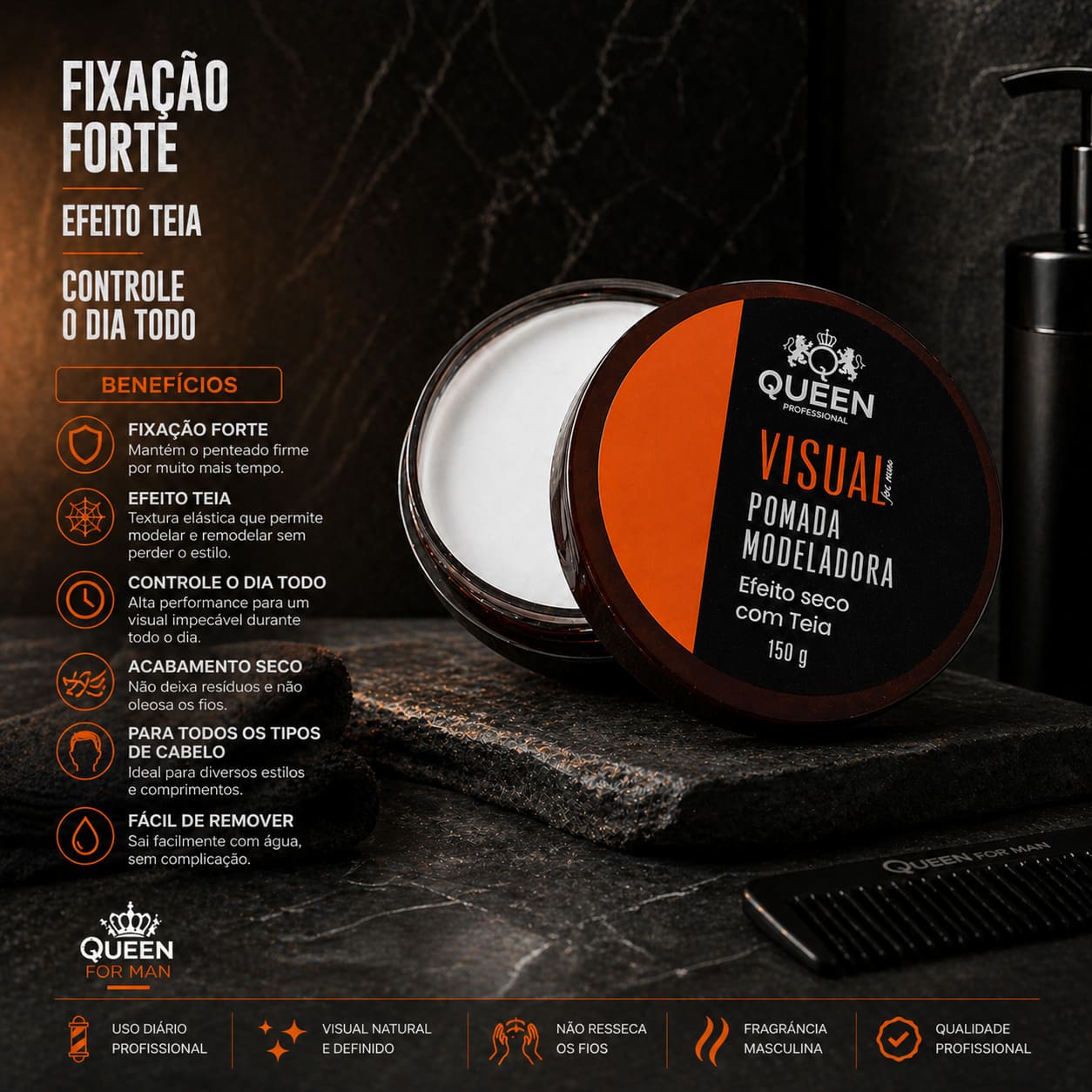 Pomada Modeladora Queen Visual 150g Efeito Teia Boa Fixação - Image 6