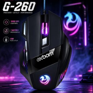 Mouse Para Jogo Gamer Ms G260 Preto Rgb Led 7 Botoes